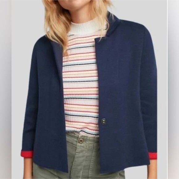 Moth Anthropologie Amoruso Two Toned Knit Cardigan Sweater Jacket Navy Red XS - Picture 1 of 16